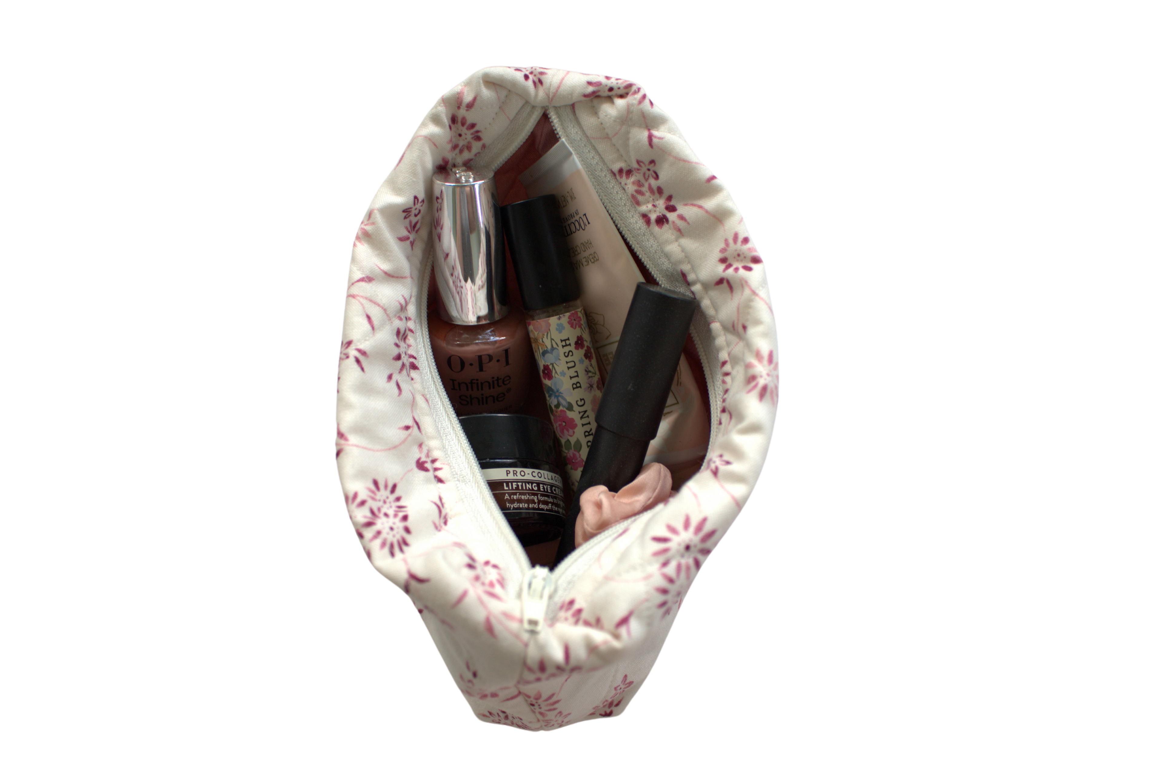 handmade cotton mini pouch pink white flower 