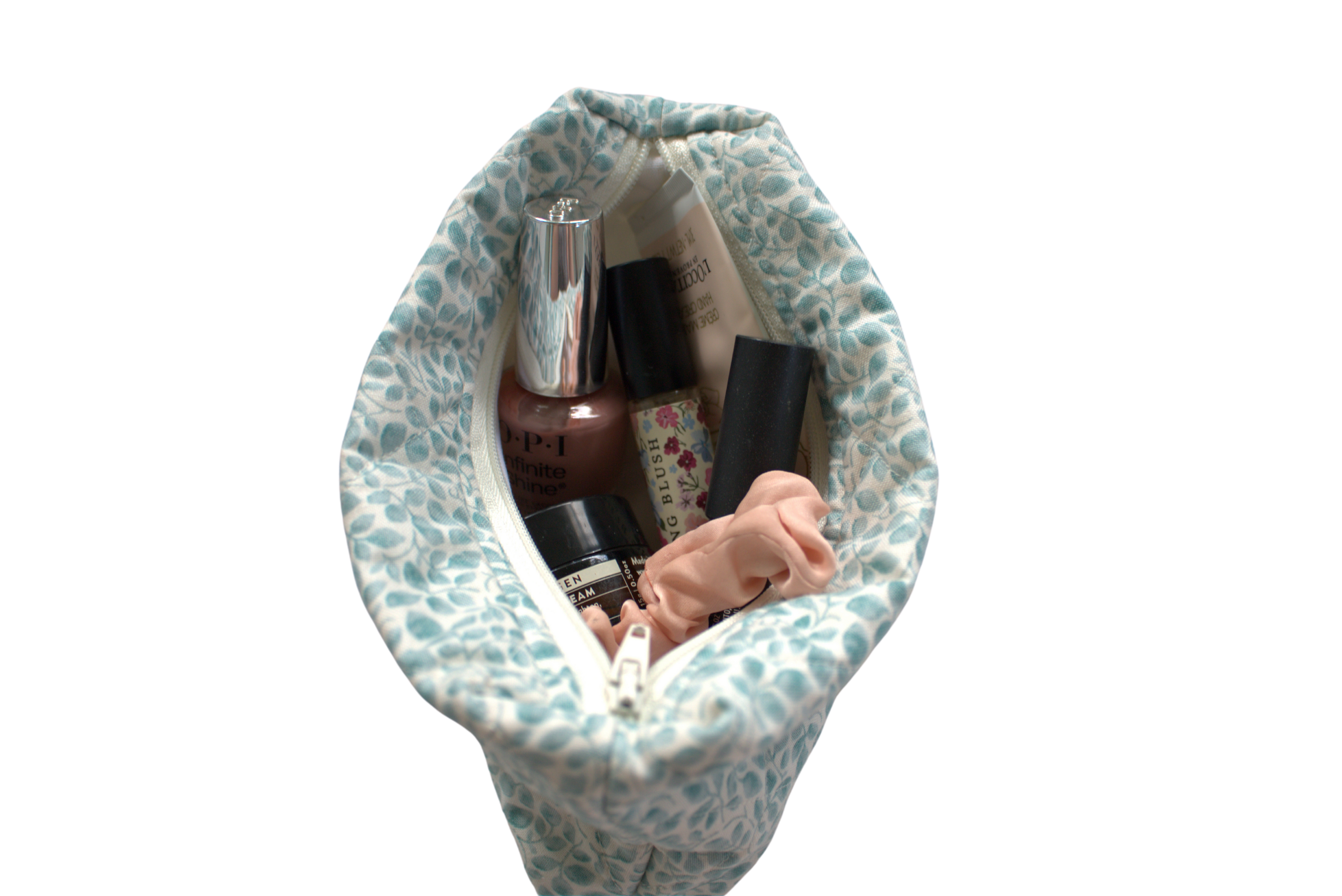 handmade cotton mini pouch blue white leaf 