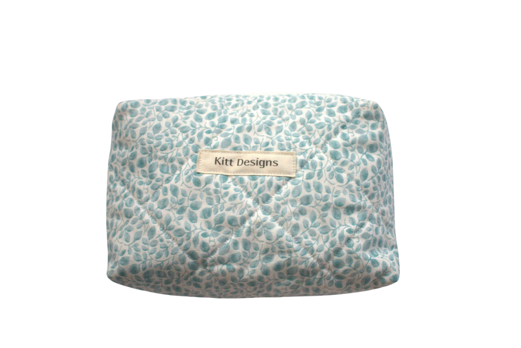 handmade cotton mini pouch blue white leaf 