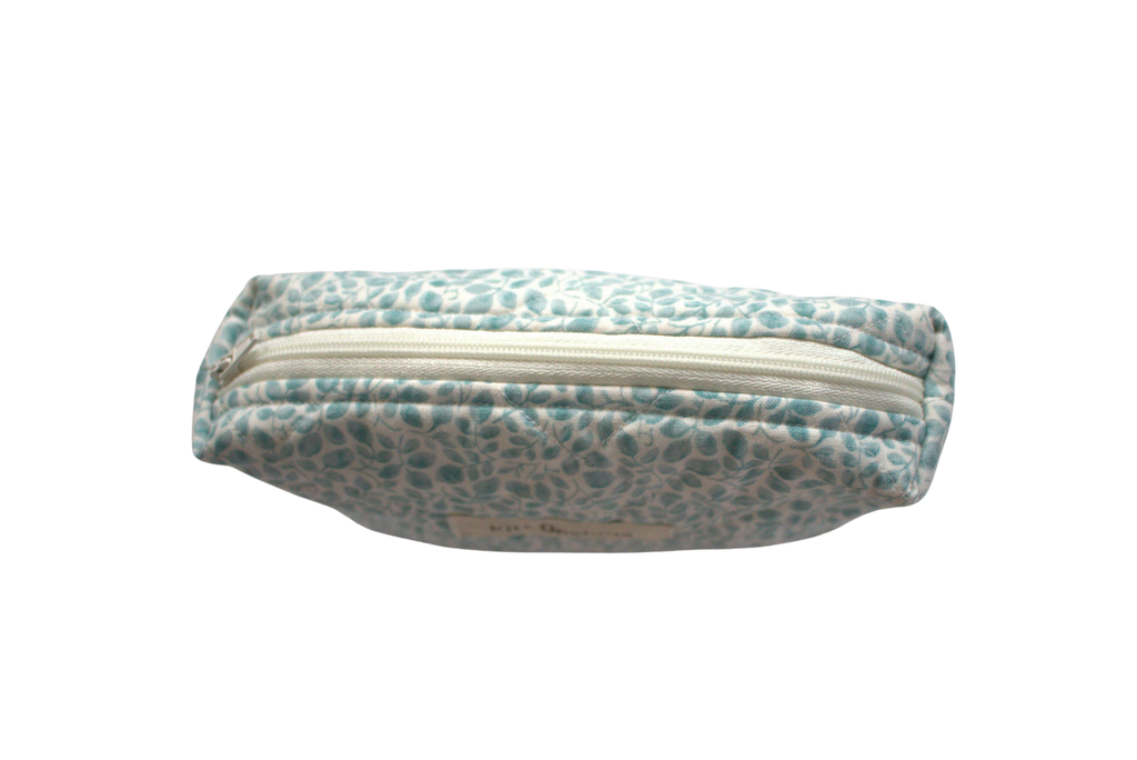 handmade cotton mini pouch blue white leaf 