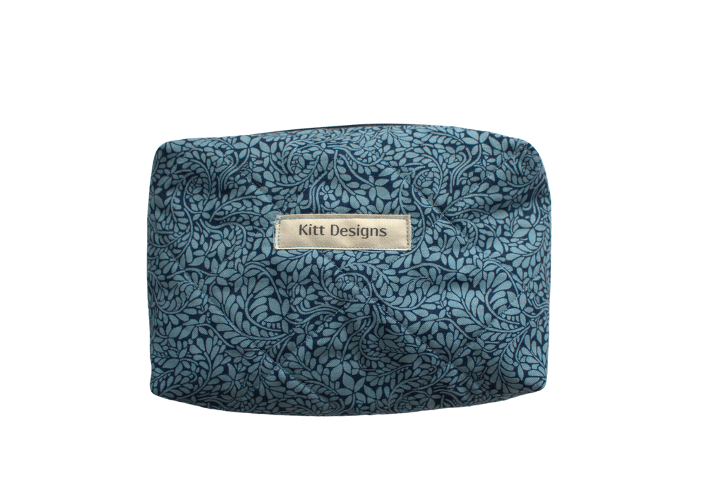 handmade cotton mini pouch blue leaf navy