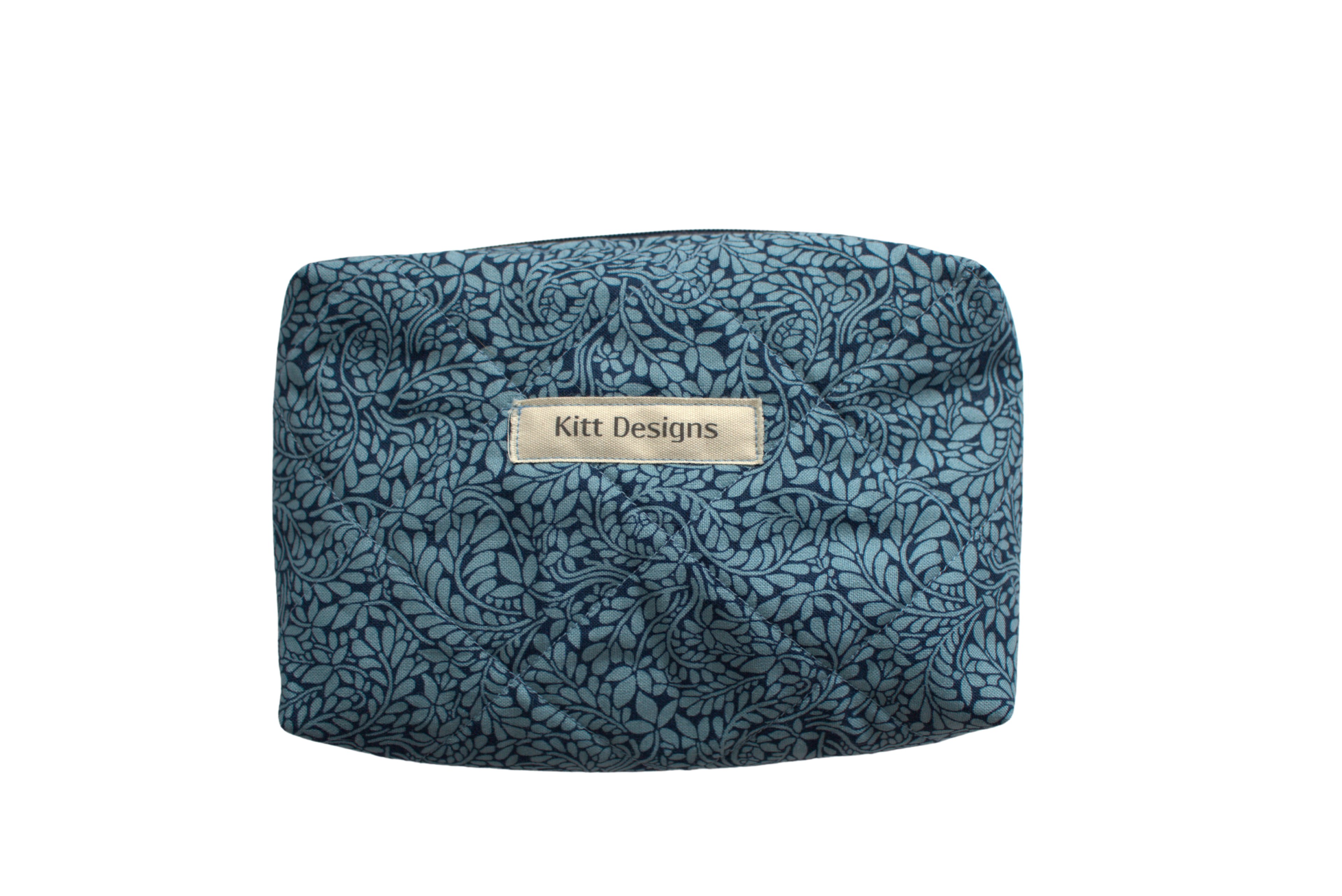 handmade cotton mini pouch blue leaf navy