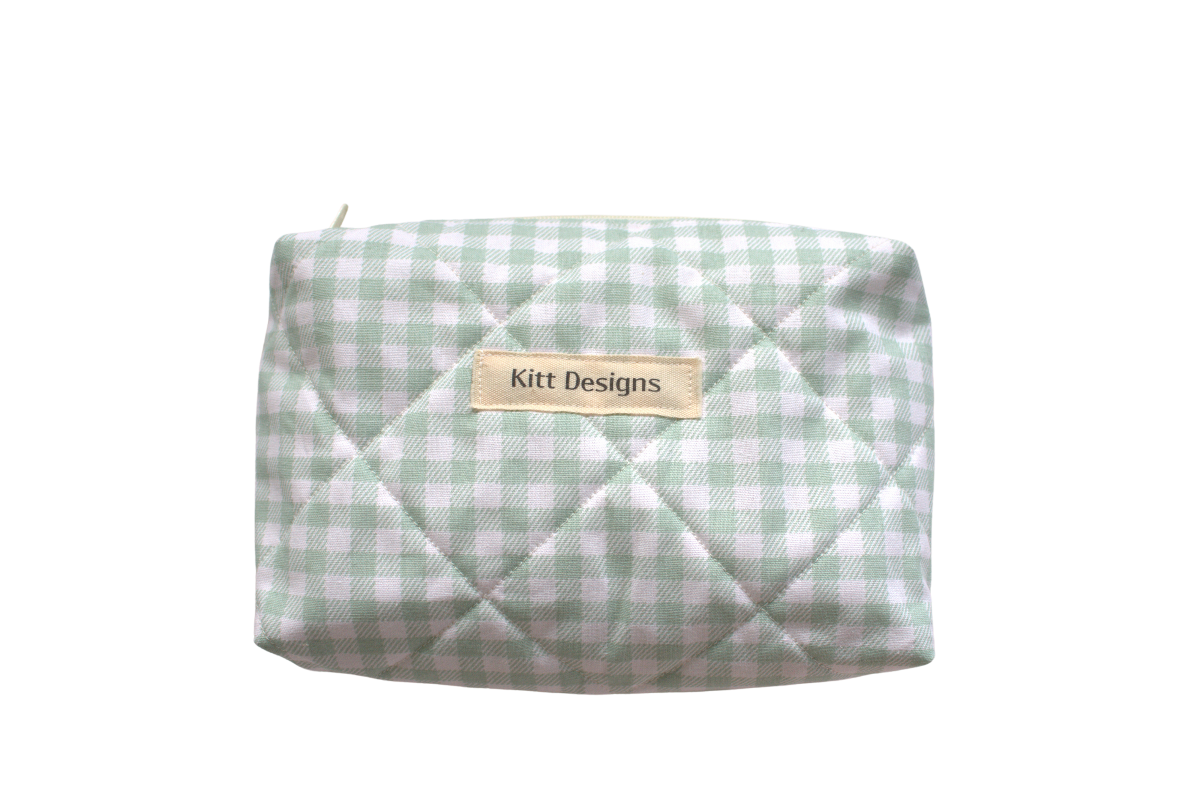 handmade cotton mini pouch green gingham white