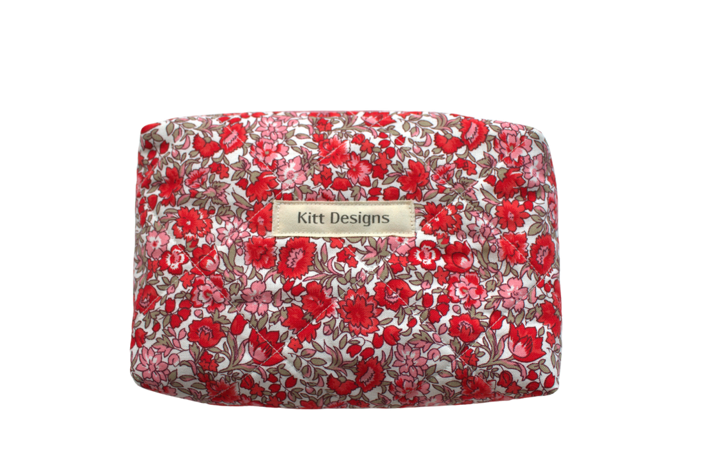 handmade cotton mini pouch pink red flowers