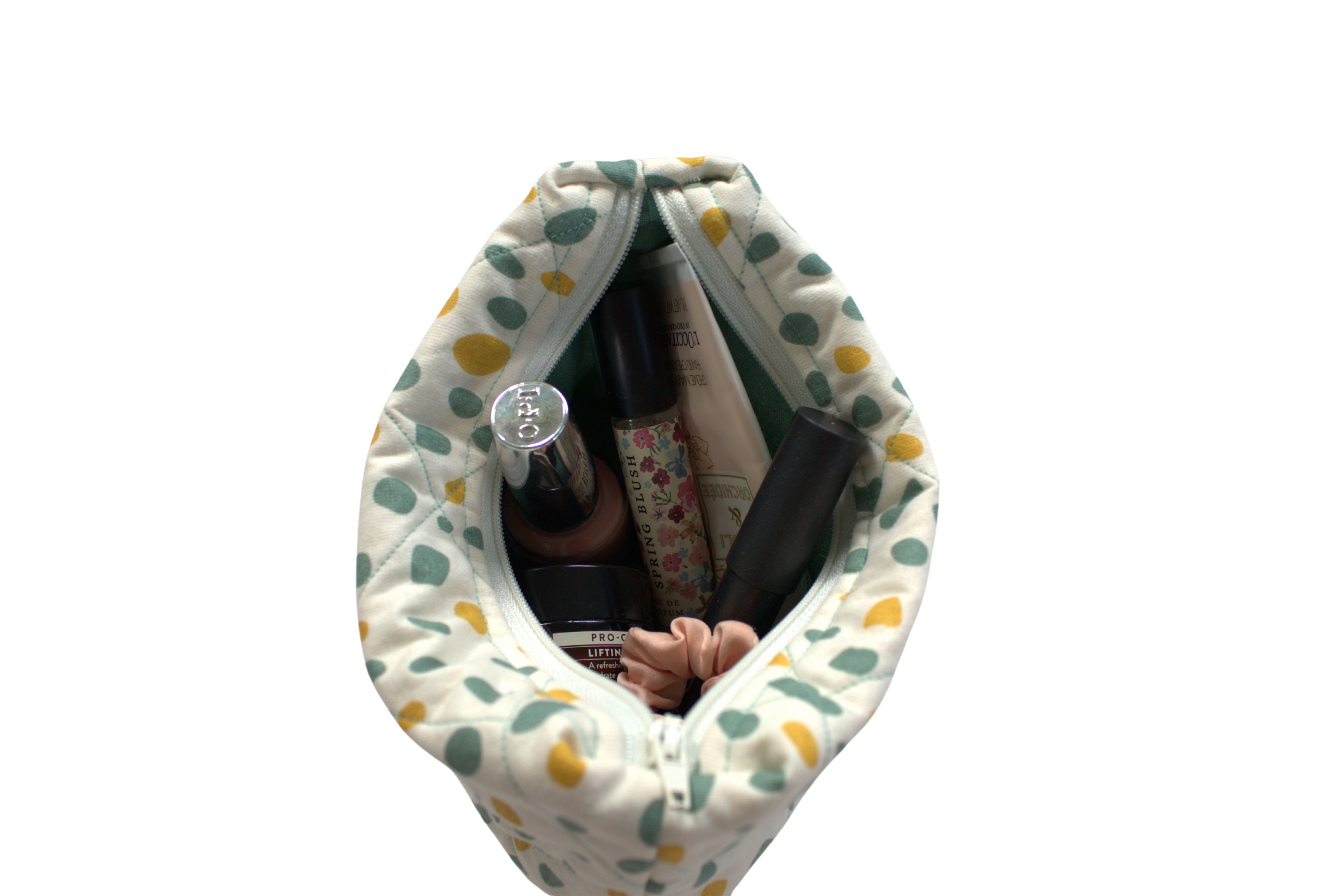 handmade cotton mini pouch white spots teal yellow