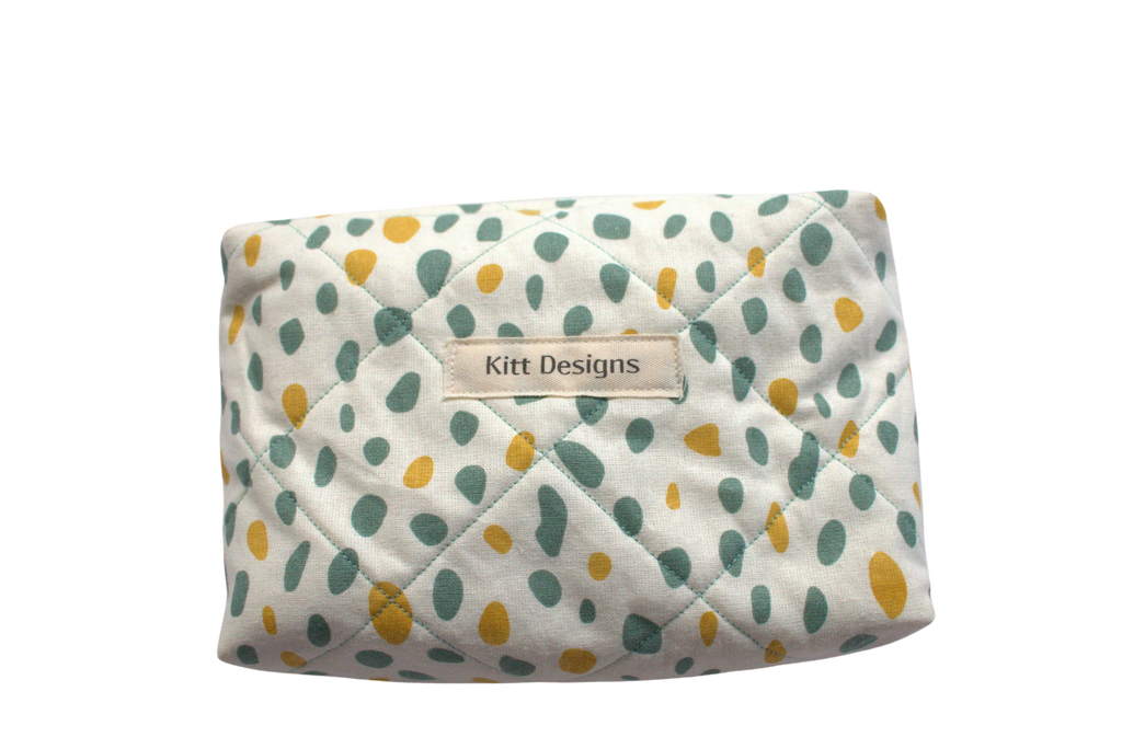 handmade cotton mini pouch white spots teal yellow