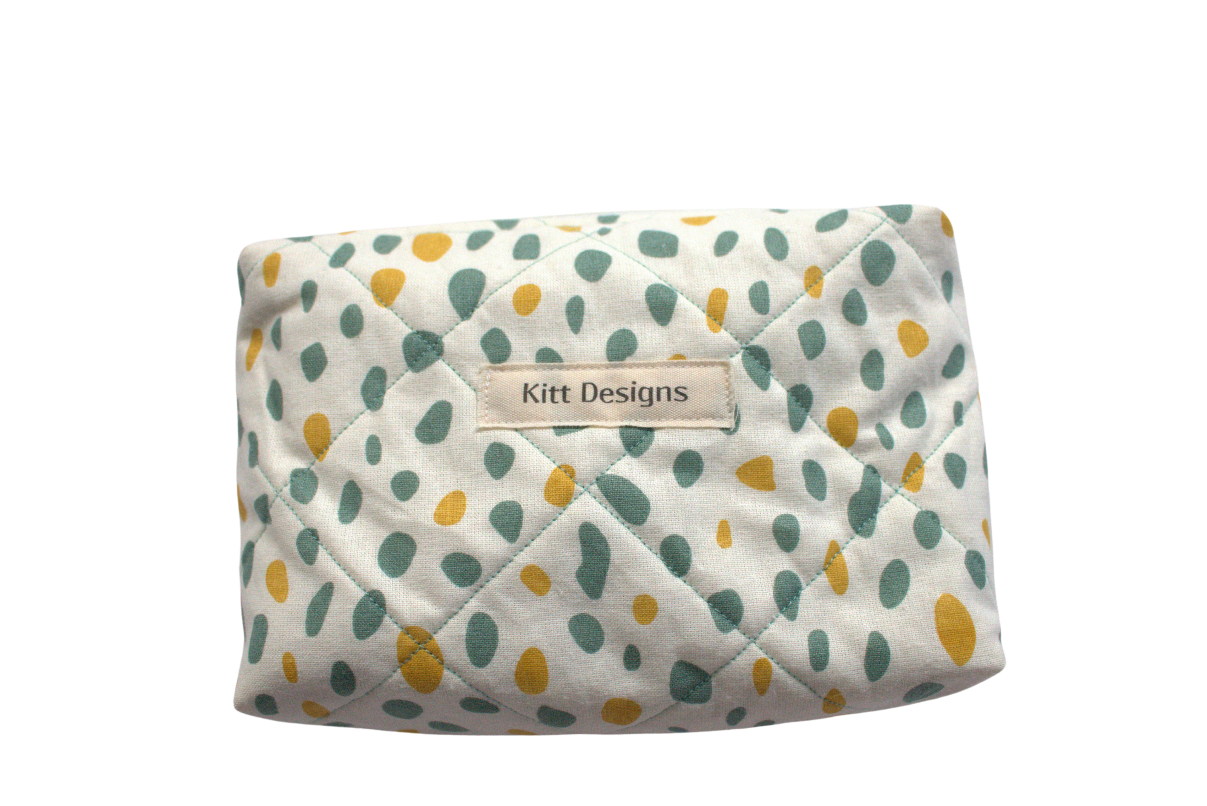 handmade cotton mini pouch white spots teal yellow