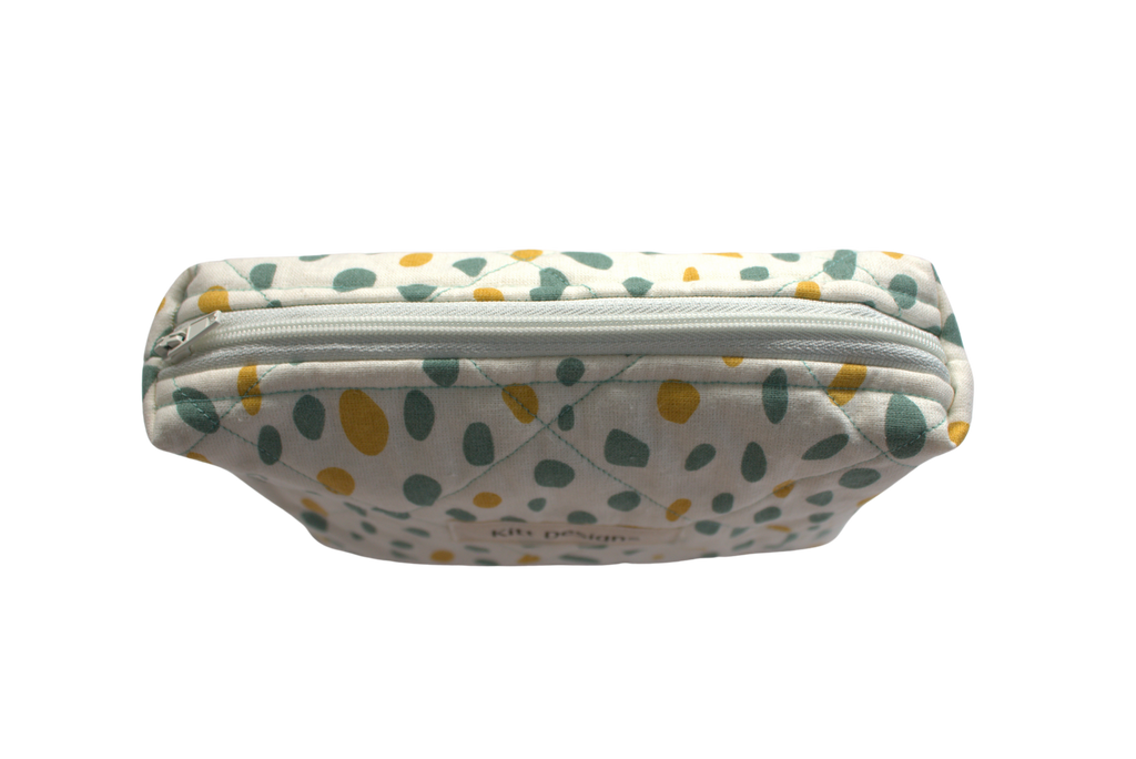 handmade cotton mini pouch white spots teal yellow