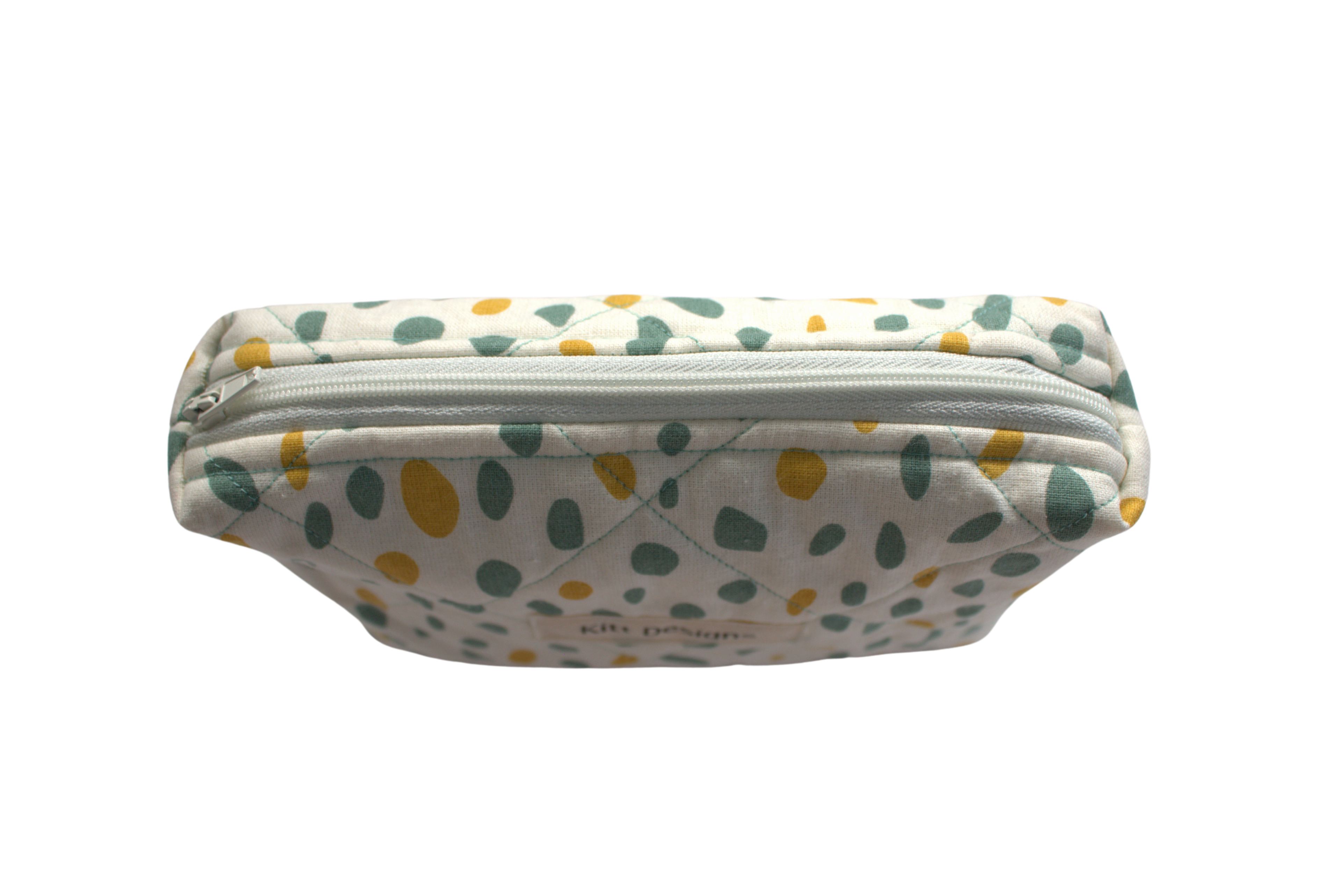 handmade cotton mini pouch white spots teal yellow
