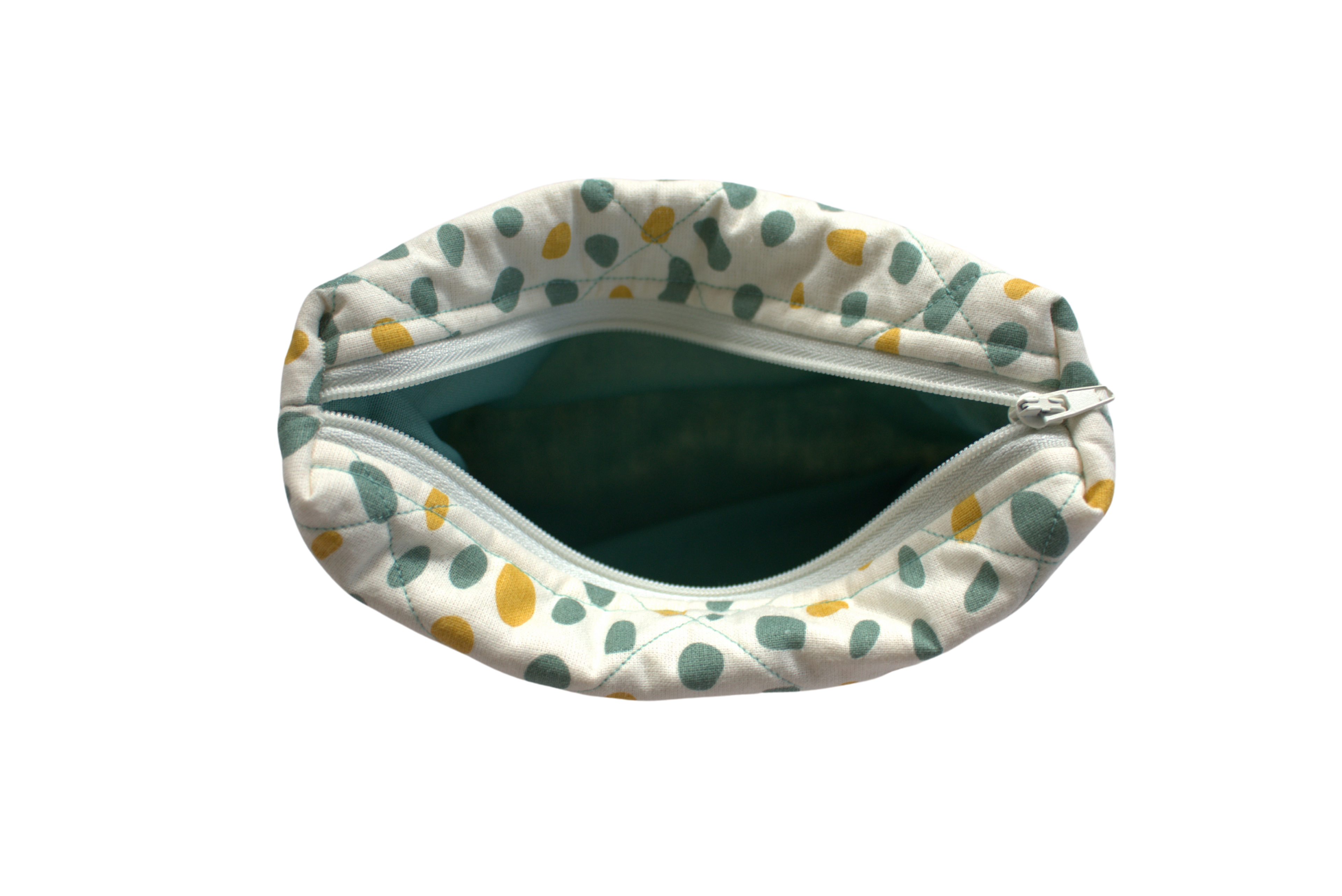 handmade cotton mini pouch white spots teal yellow