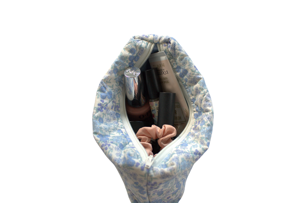 handmade cotton mini pouch blue flowers