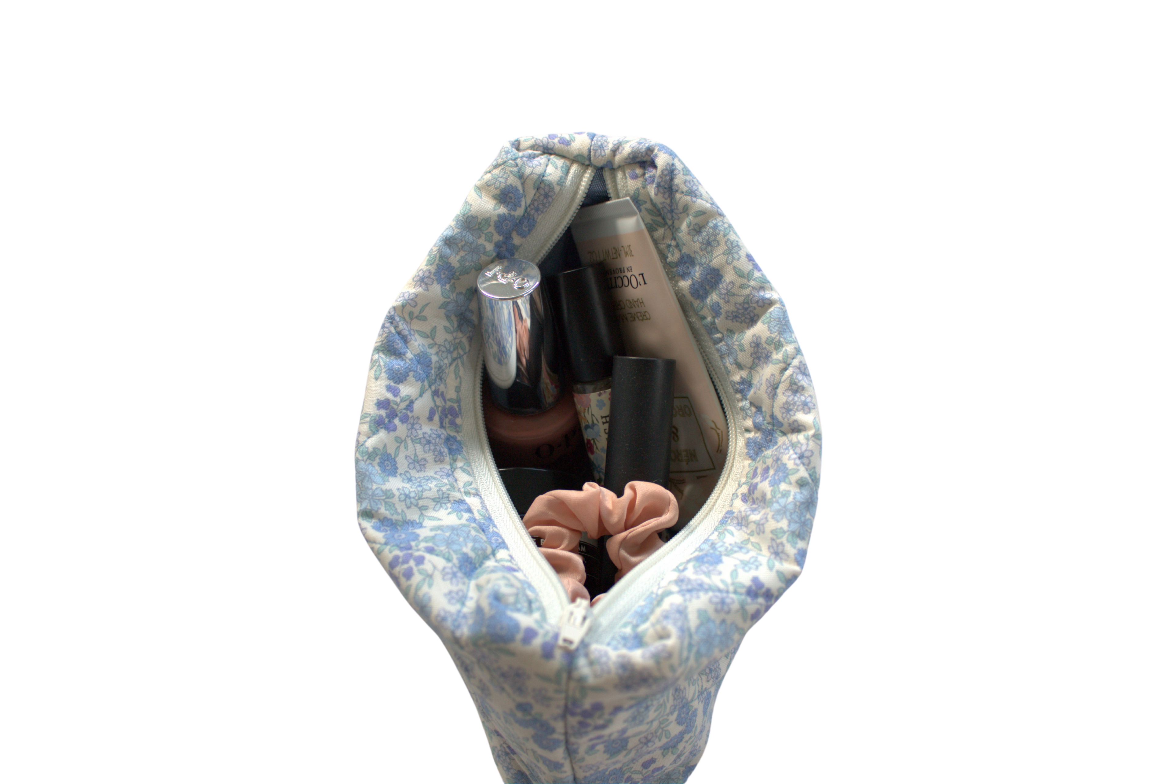handmade cotton mini pouch blue flowers