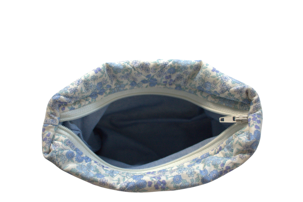 handmade cotton mini pouch blue flowers