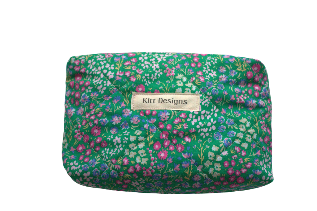 handmade cotton mini pouch green flowers 