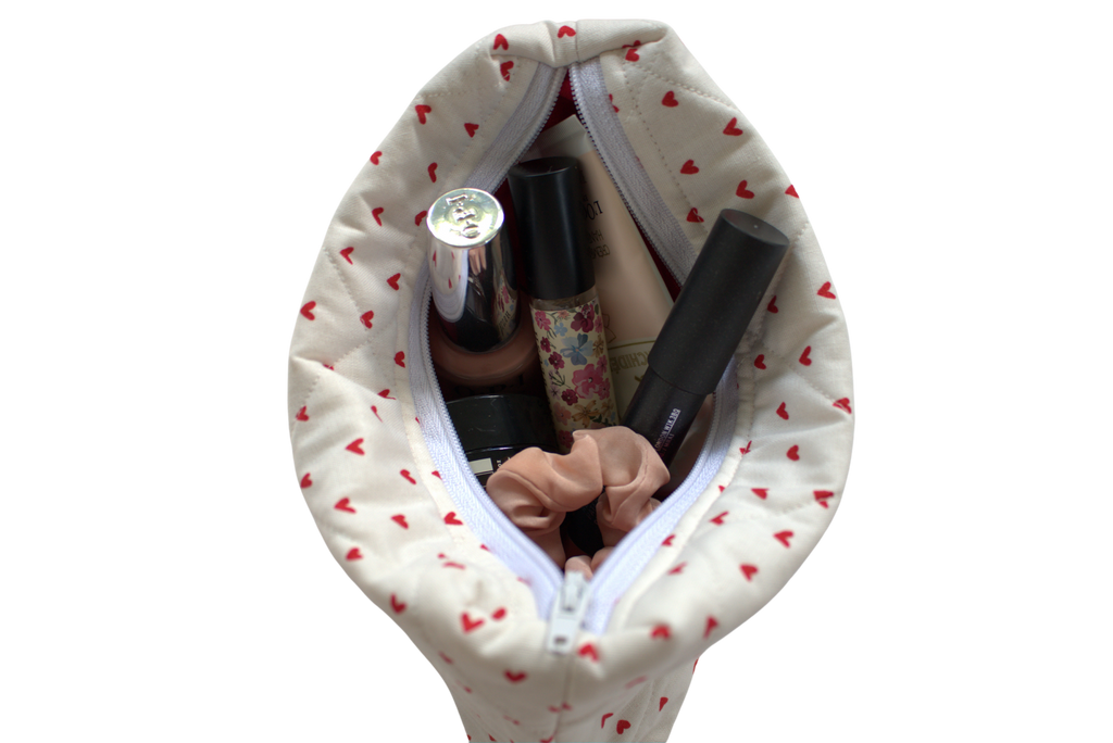 handmade cotton mini pouch white red hearts