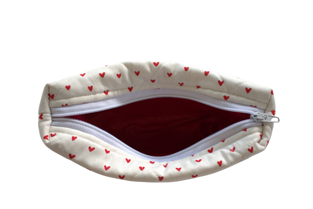 handmade cotton mini pouch white red hearts