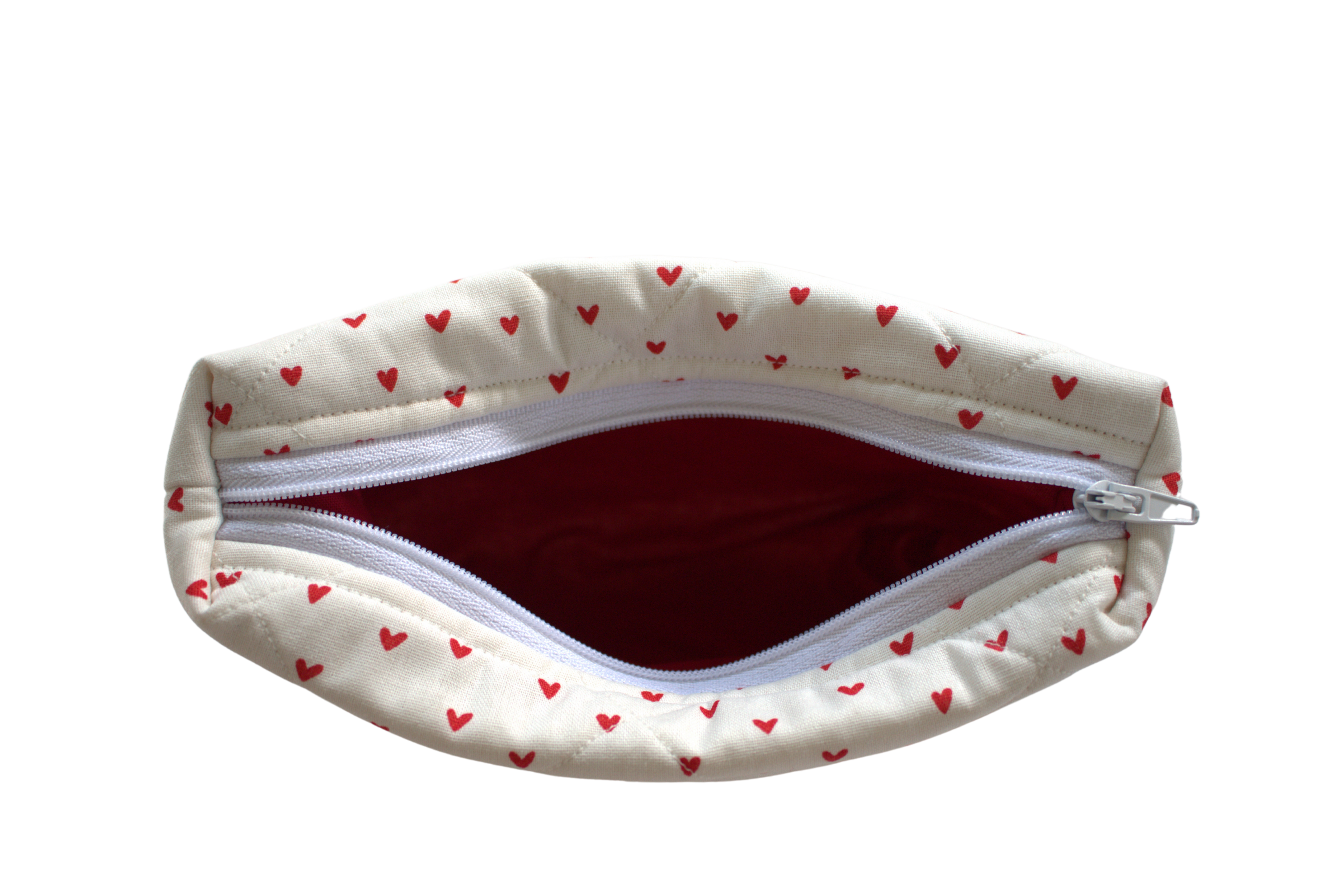 handmade cotton mini pouch white red hearts