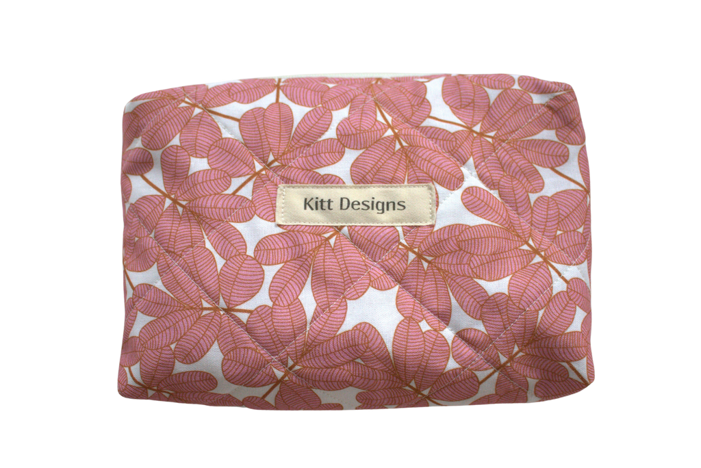 handmade cotton mini pouch pink white leaves