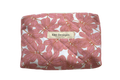handmade cotton mini pouch pink white leaves