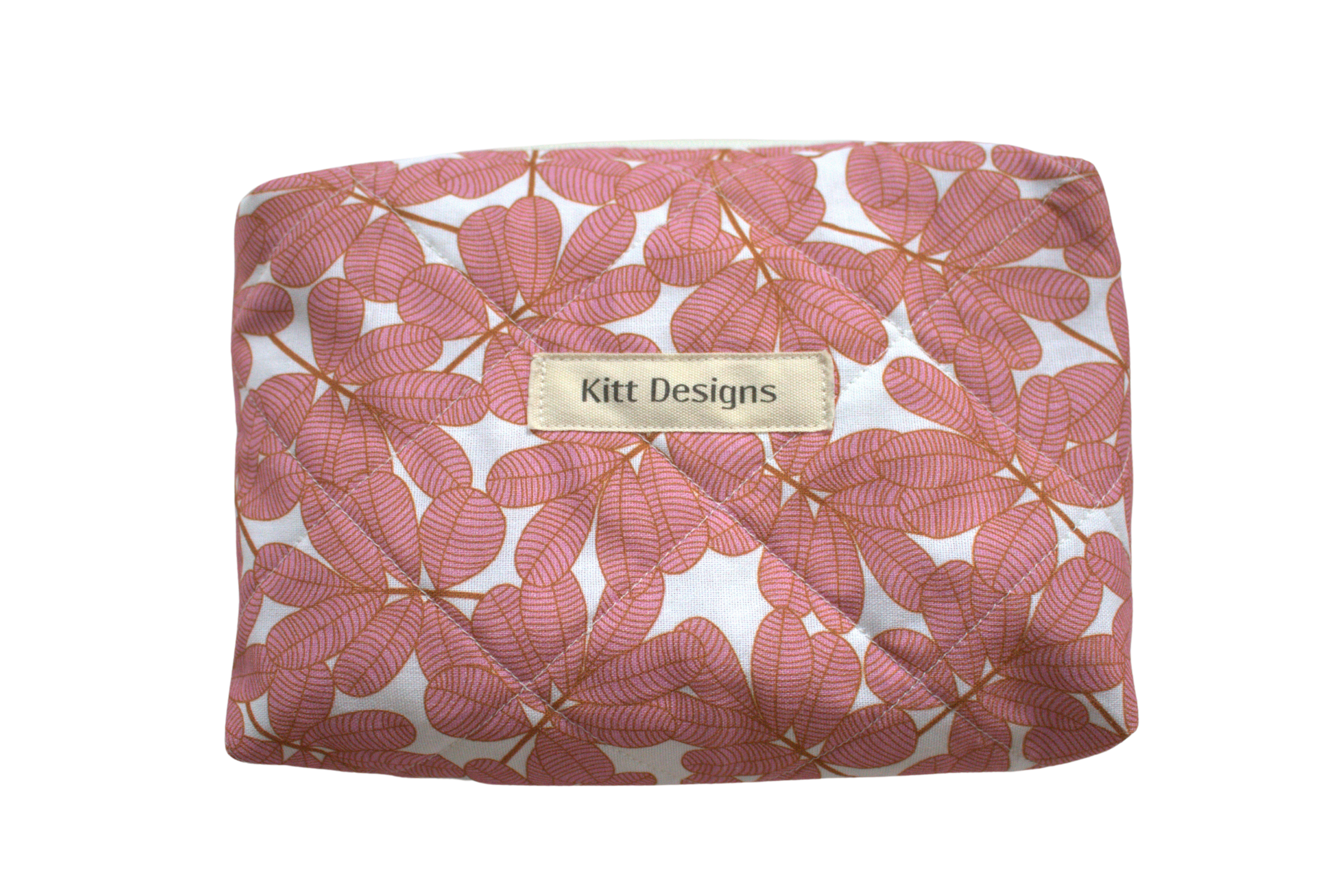 handmade cotton mini pouch pink white leaves