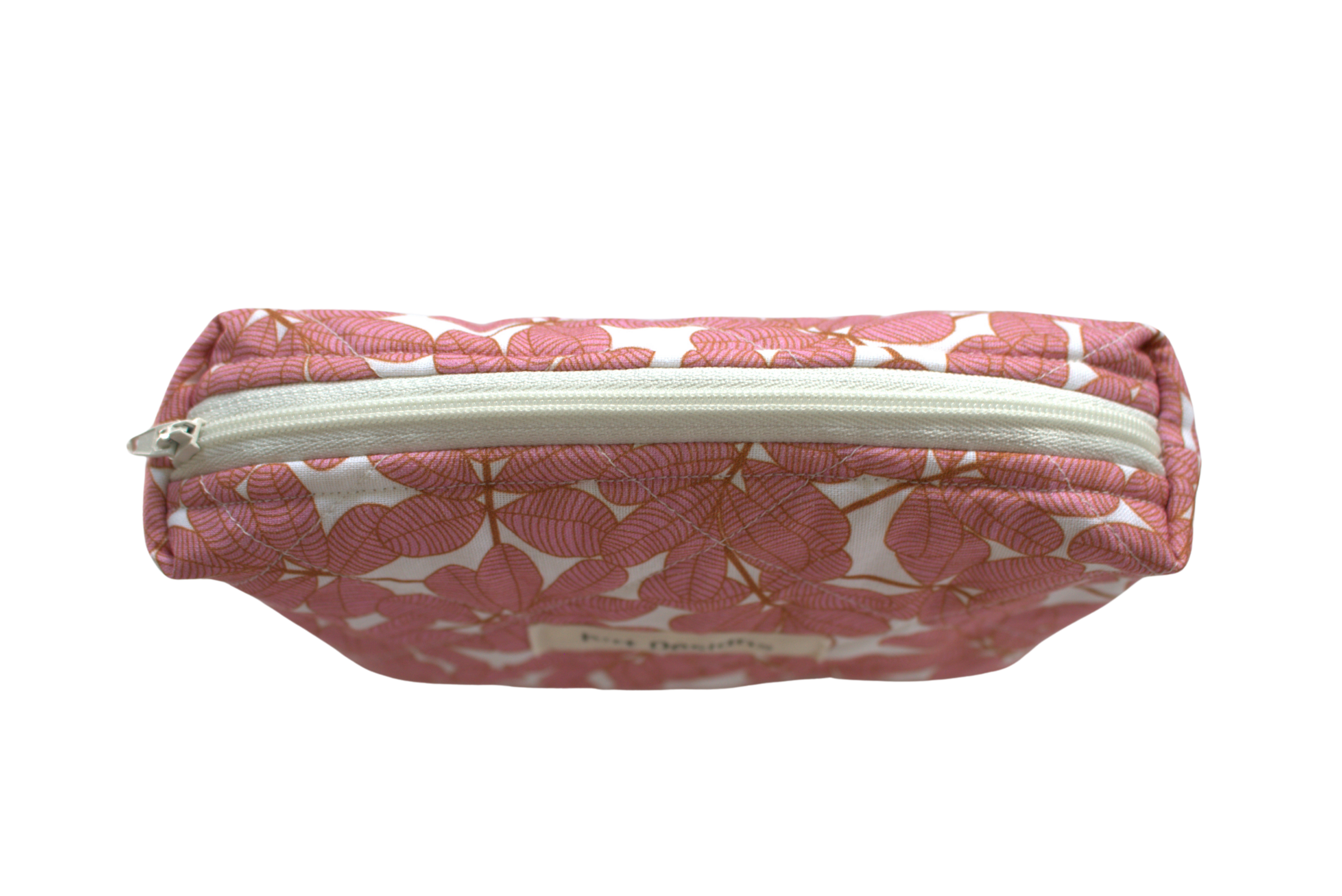 handmade cotton mini pouch pink white leaves