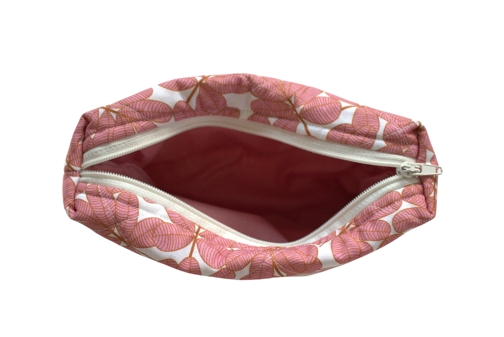 handmade cotton mini pouch pink white leaves