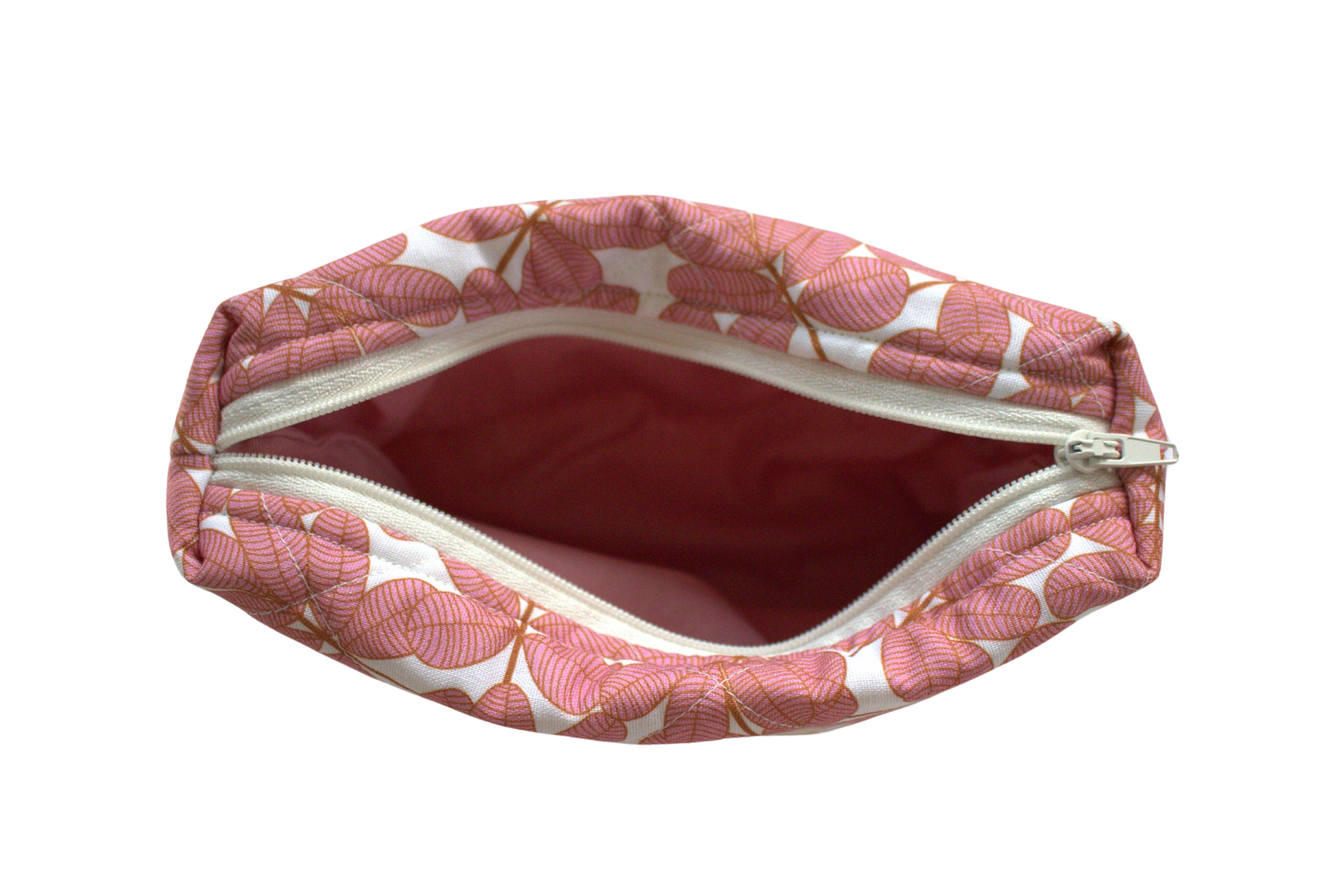handmade cotton mini pouch pink white leaves