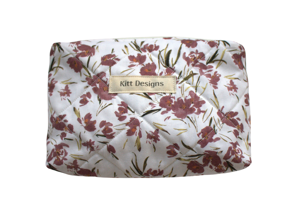 handmade cotton mini pouch white maroon flowers