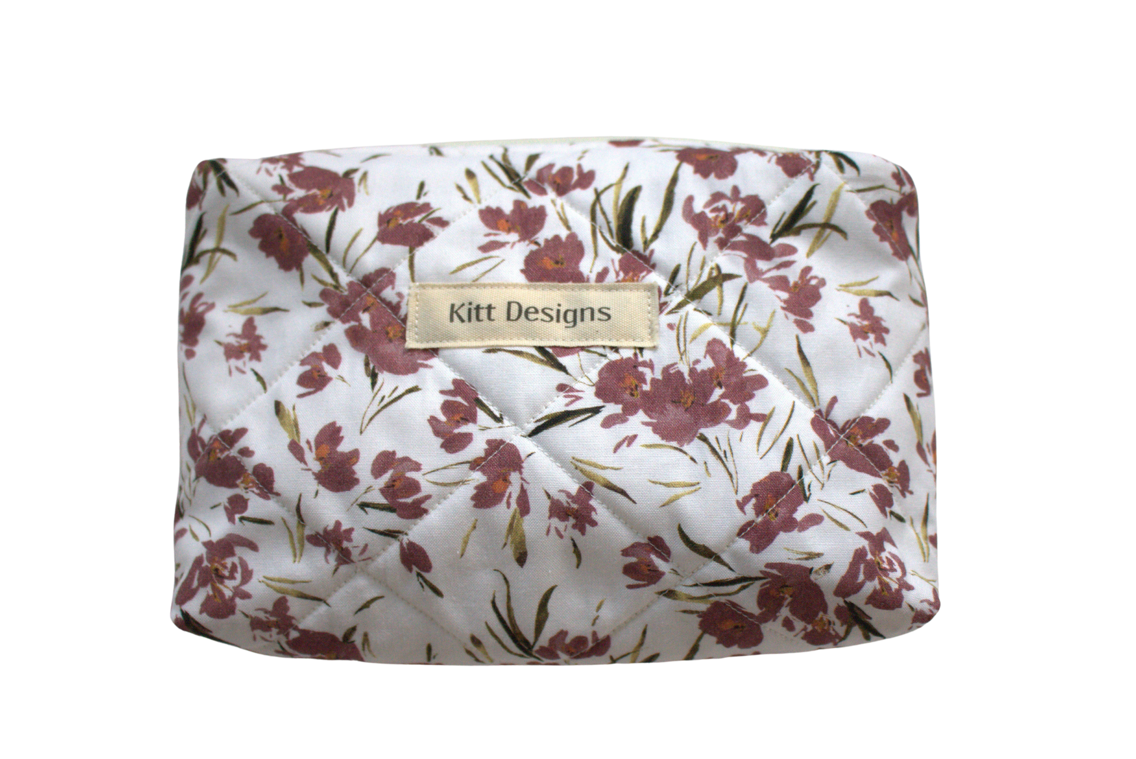 handmade cotton mini pouch white maroon flowers