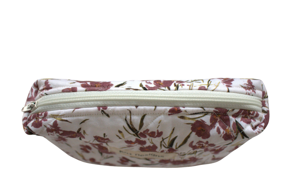handmade cotton mini pouch white maroon flowers