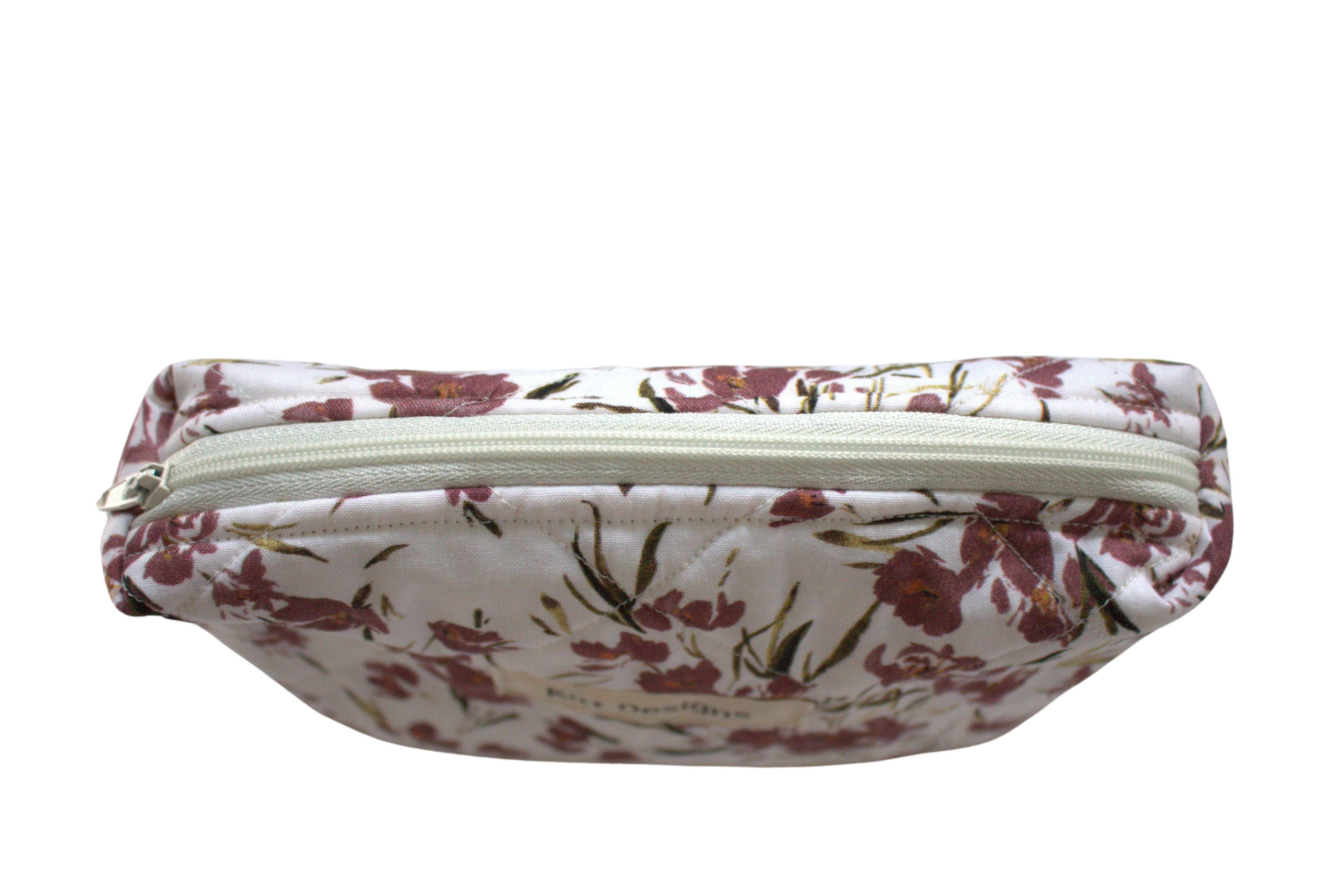 handmade cotton mini pouch white maroon flowers