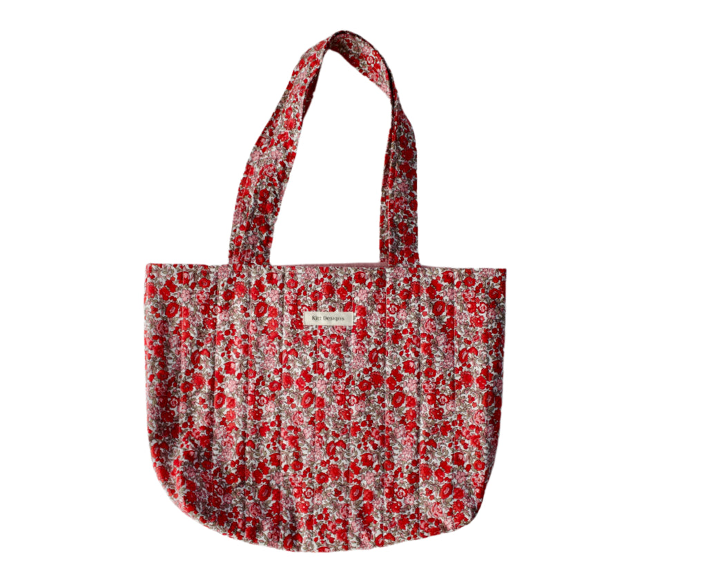handmade cotton tote bag pink red flower