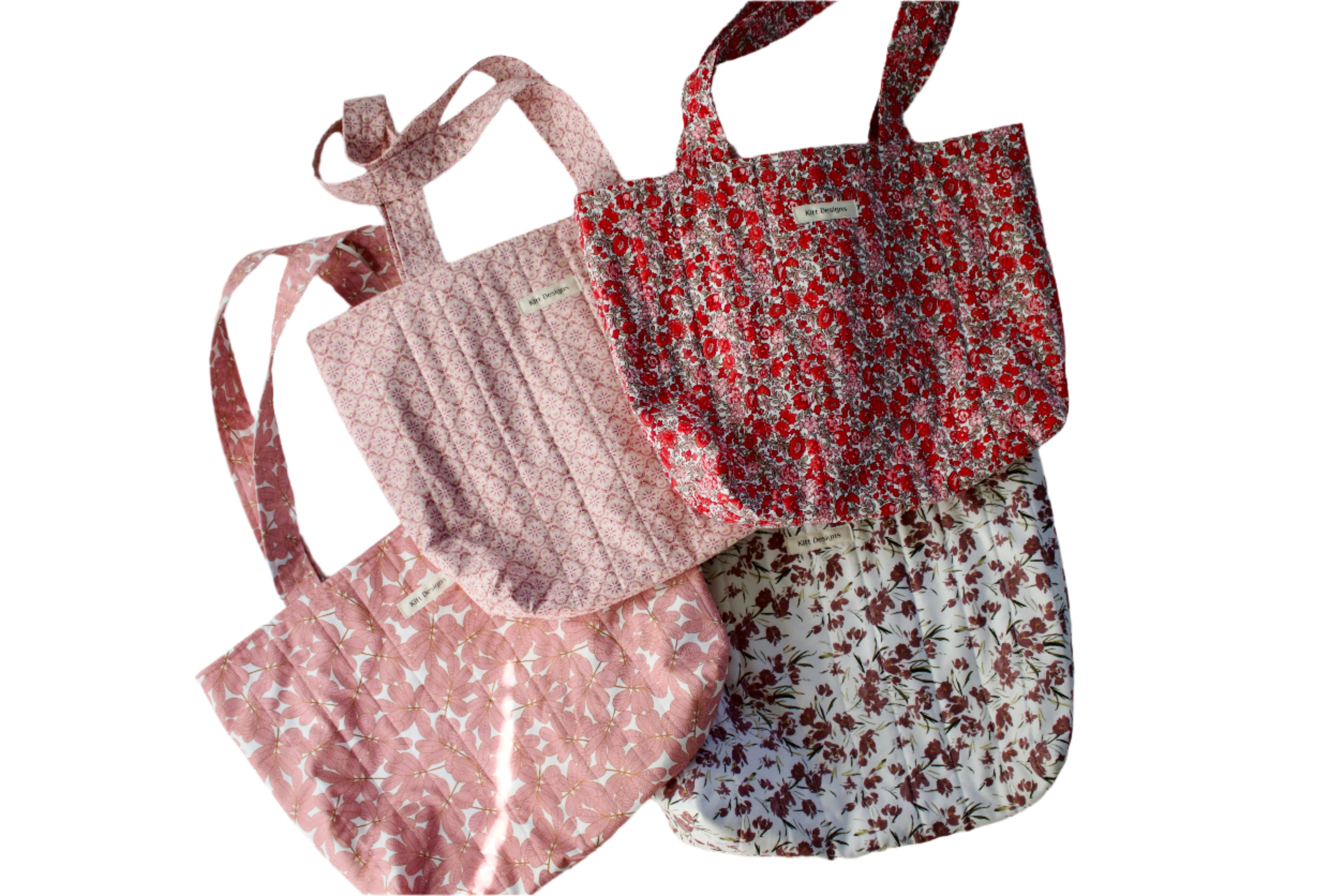 handmade tote bag pink red cotton