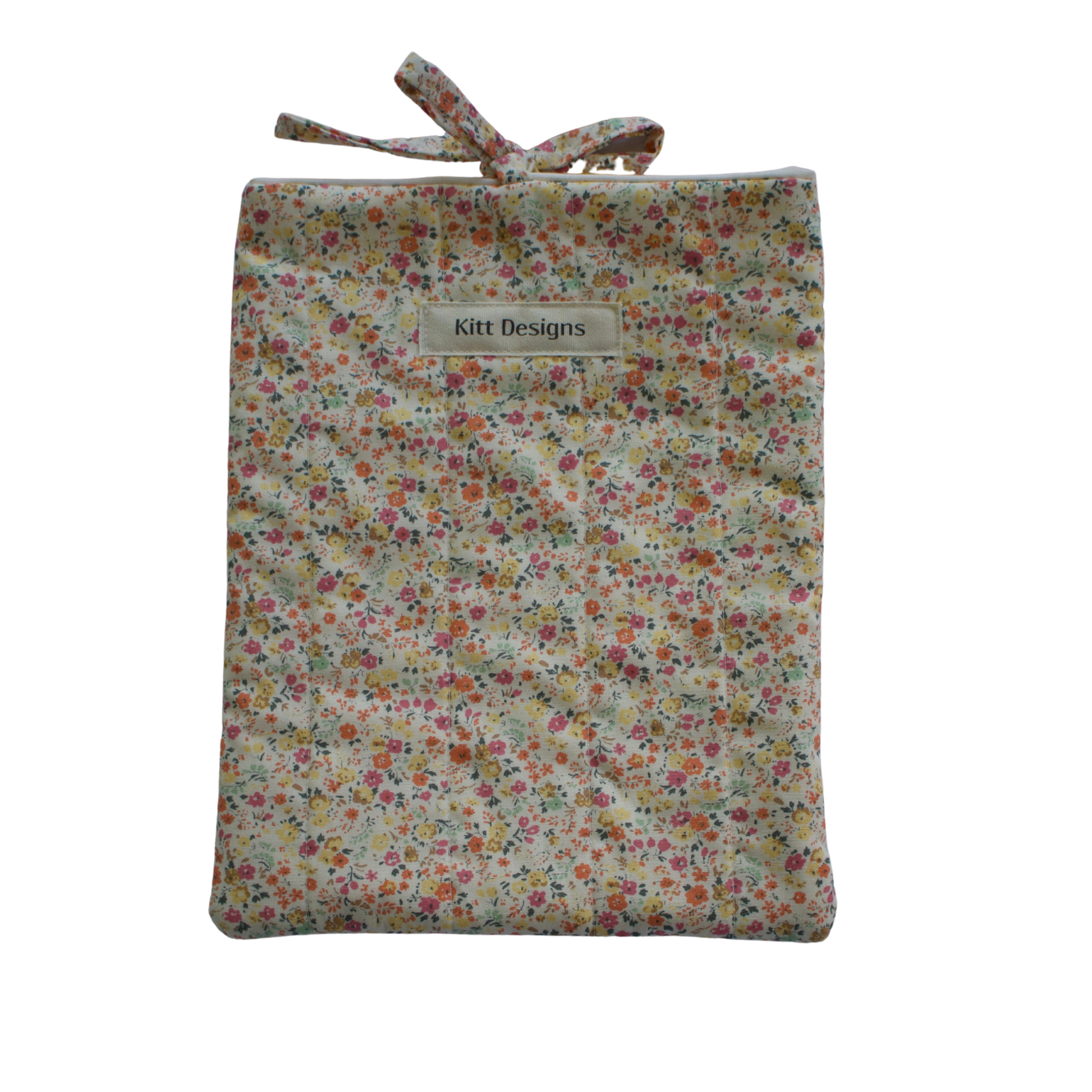 Floral patterned drawstring bag on a white background small book sleeve