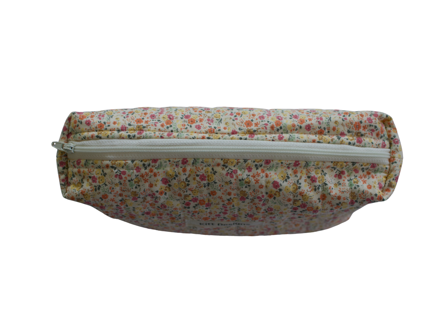 Floral-patterned pouch with a zipper on a white background