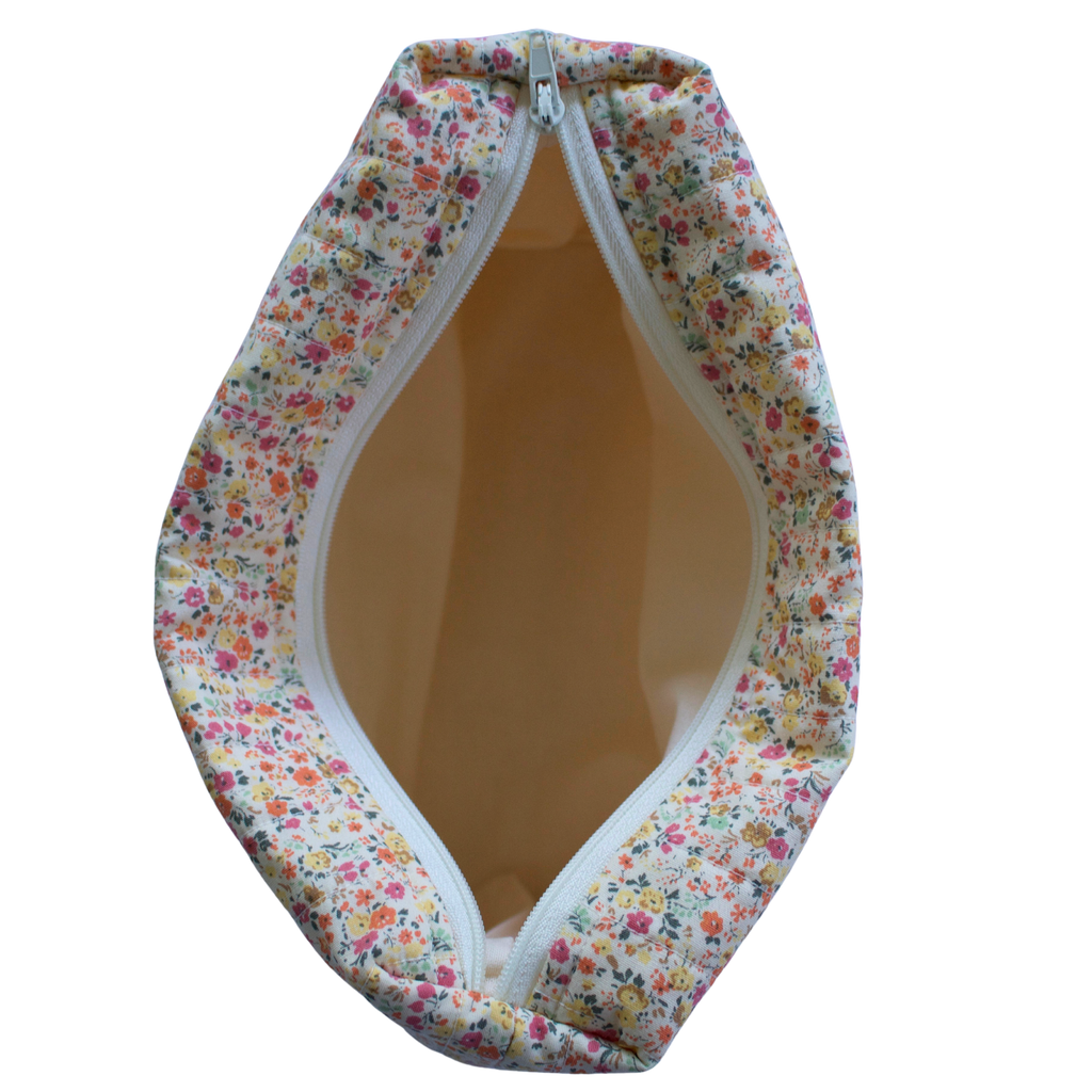Floral-patterned fabric pouch with a zipper beauty pouch