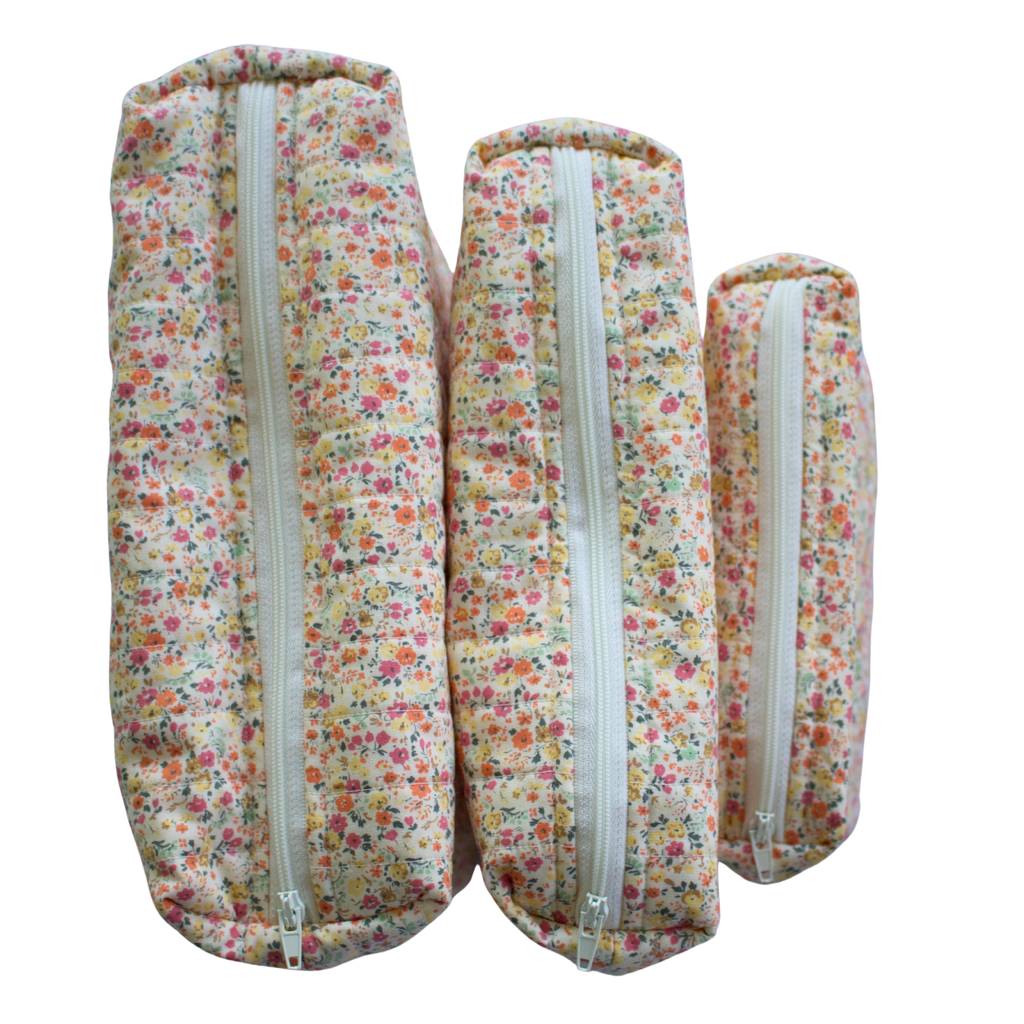 Three floral-patterned zip pouches beauty pouch travel pouch mini pouch