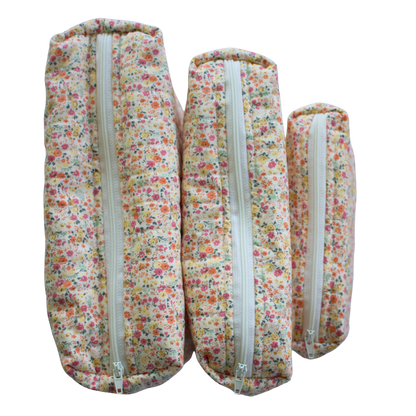 Three floral-patterned zip pouches beauty pouch travel pouch mini pouch