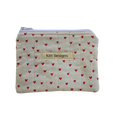 Small pouch with red heart pattern and 'Kitt Designs' label coin pouch