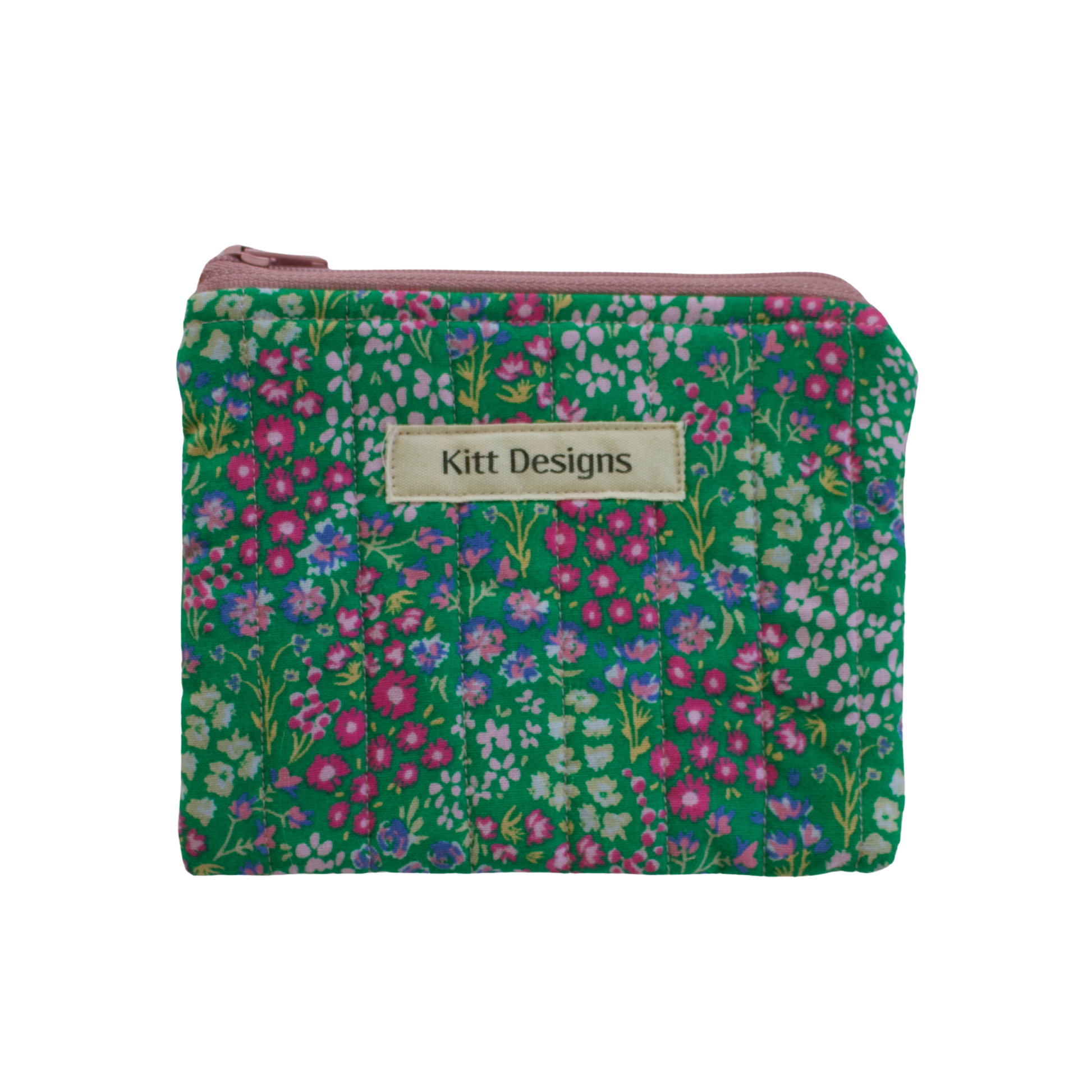 Floral patterned pouch with 'Kitt Designs' coin pouch