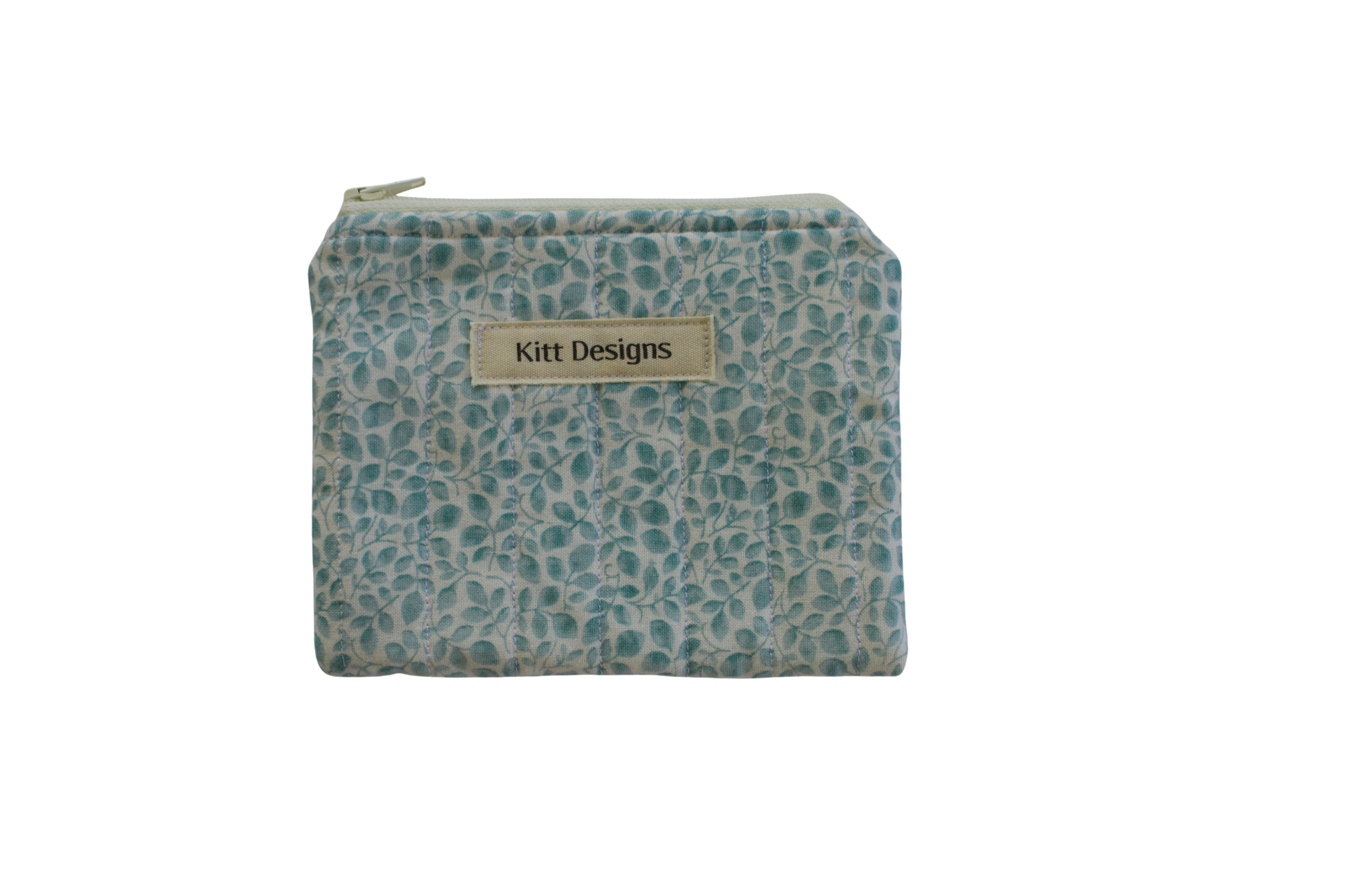 Small pouch with teal pattern and 'Kitt Designs' label coin pouch
