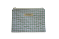 Green checkered pouch with 'Kitt Designs' label zipper pouch green gingham