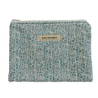 Patterned pouch with 'Kitt Designs' label zipper pouch