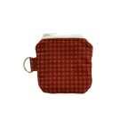 Small brown checkered pouch with a metal clasp airpod pouch