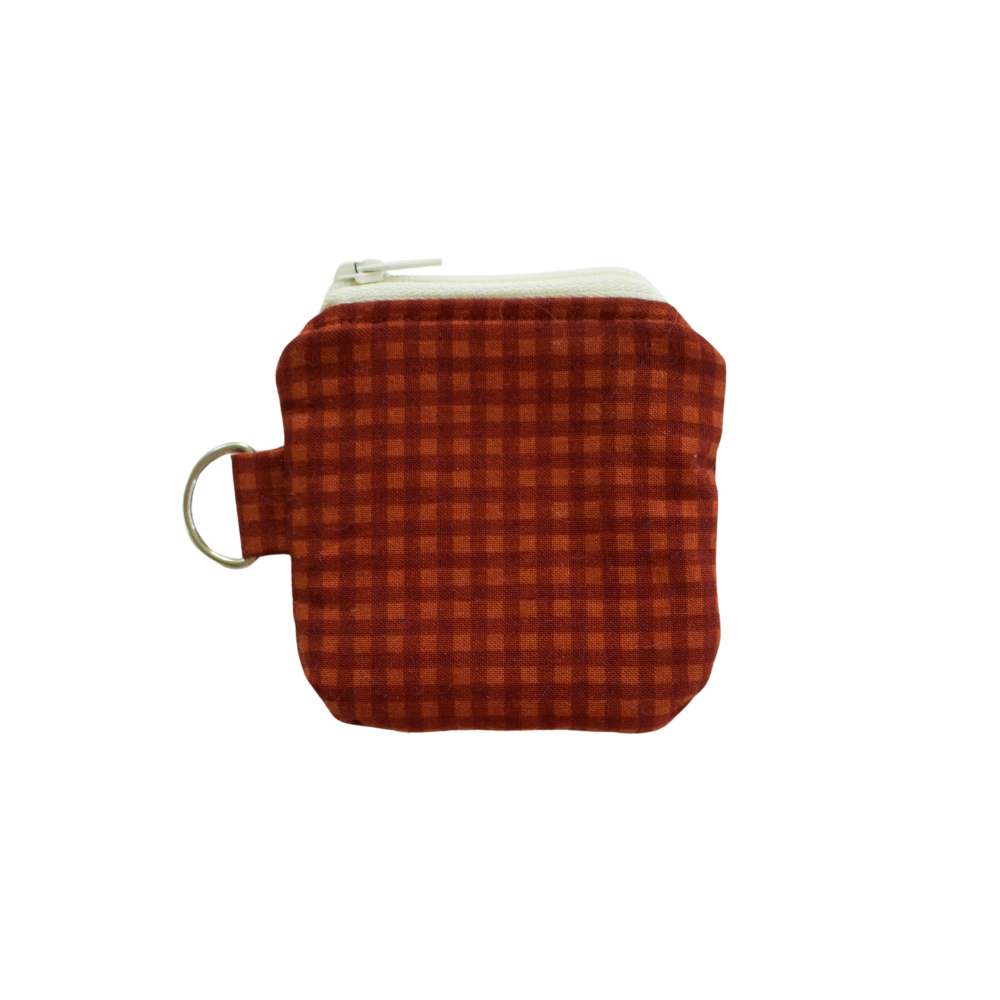 Small brown checkered pouch with a metal clasp airpod pouch