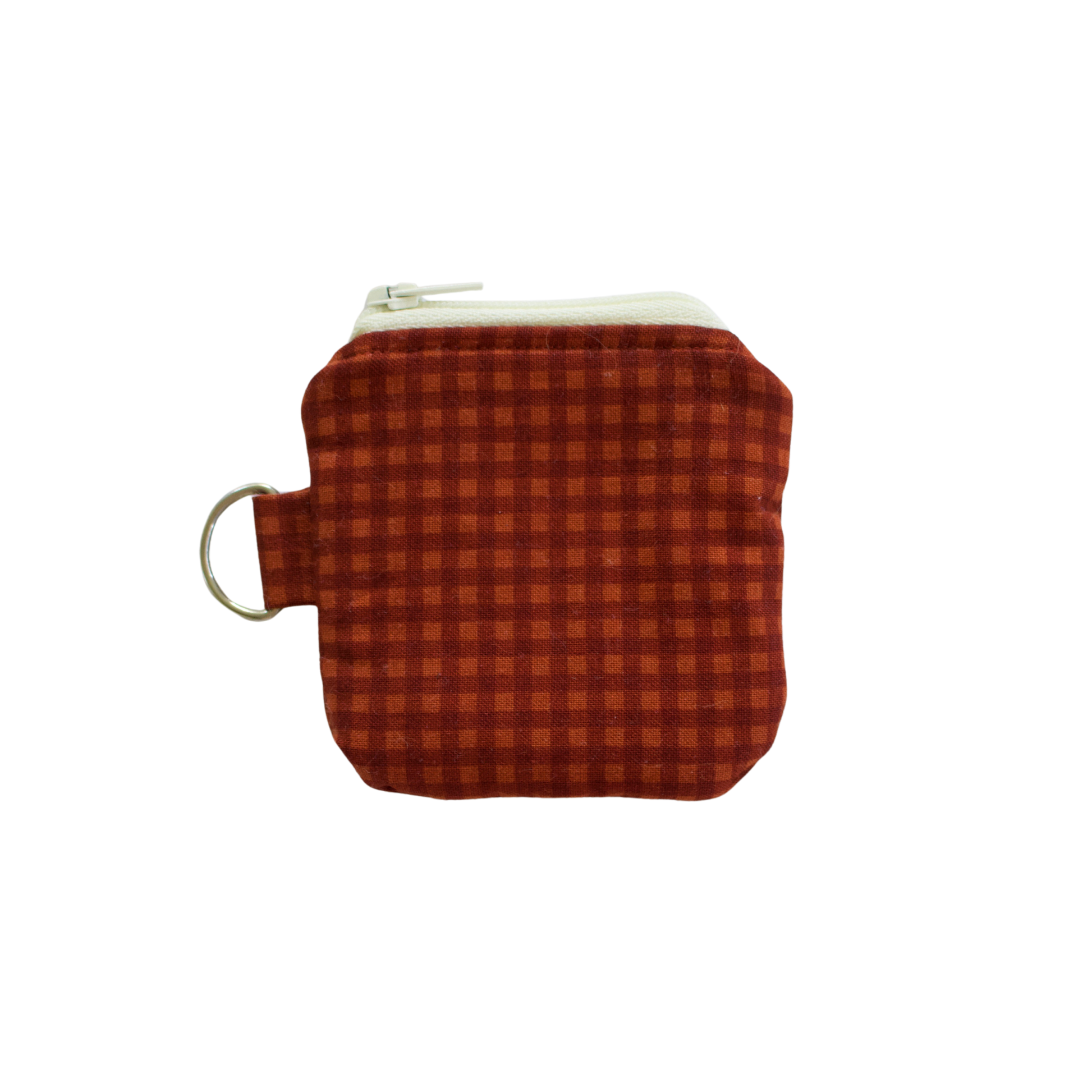 Small brown checkered pouch with a metal clasp airpod pouch