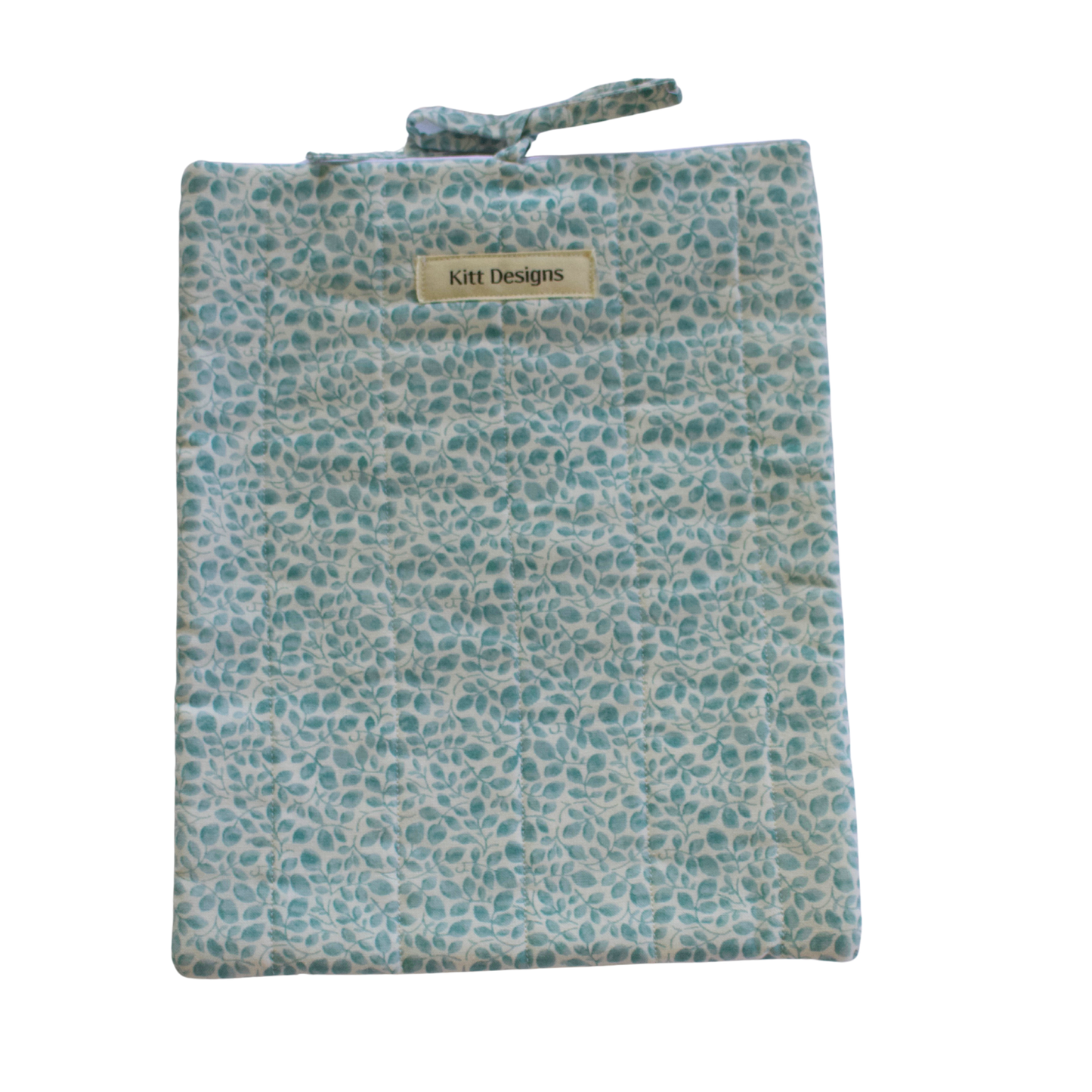 Floral patterned pouch with a visible brand label large book sleeve