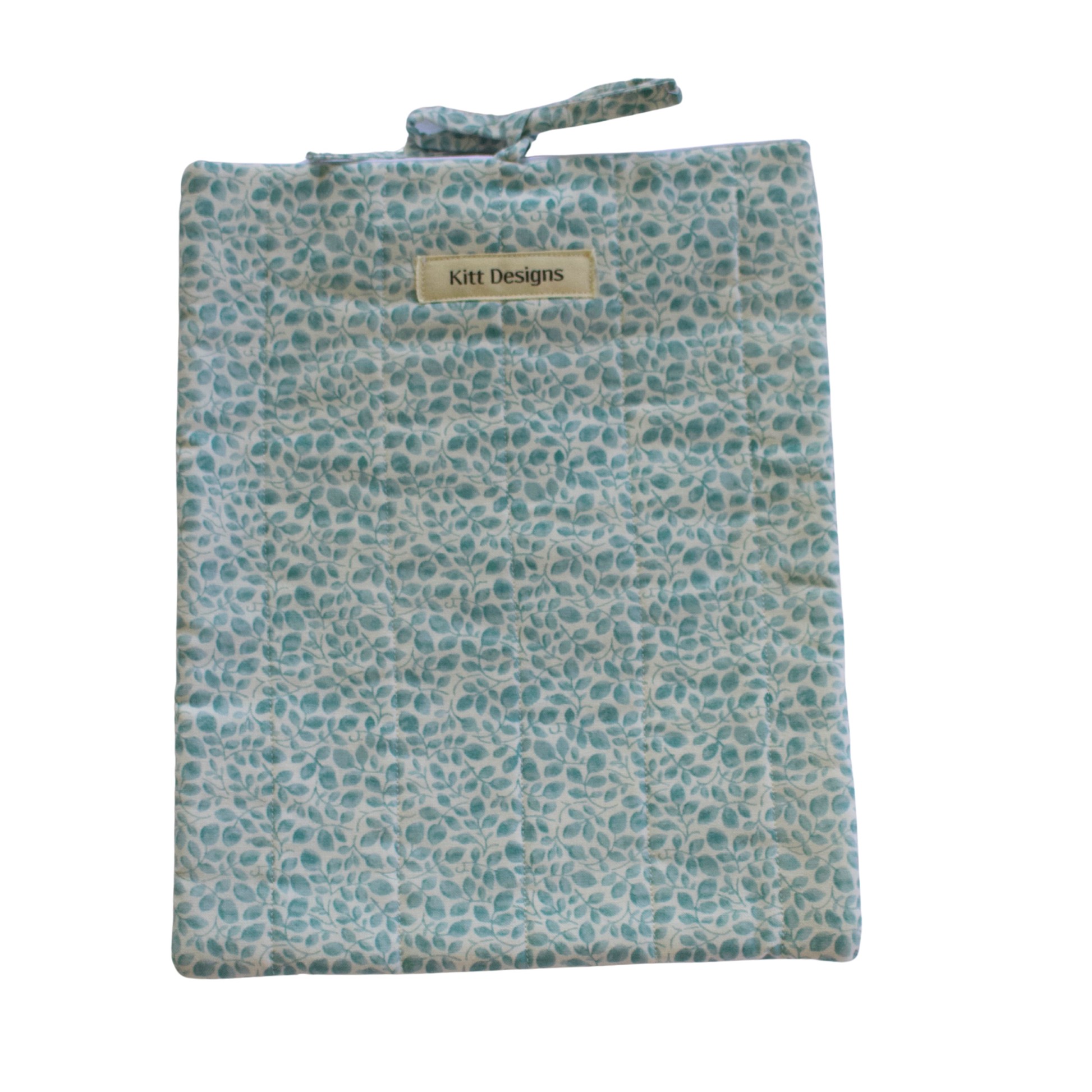 Floral patterned pouch with a visible brand label large book sleeve