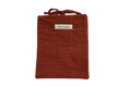 Red checkered pouch with a brand label small book sleeve