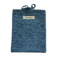 Blue textured pouch with a brand label small book sleeve
